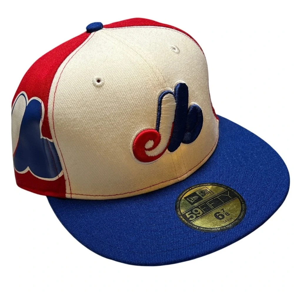 New Era Montreal Expos Fitted Hat Mens 6 7/8 Blue Red Cream 59FIFTY MLB Cap